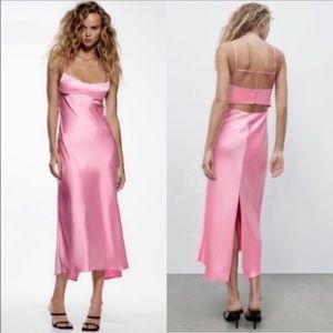 Light pink, silk Zara slip dress